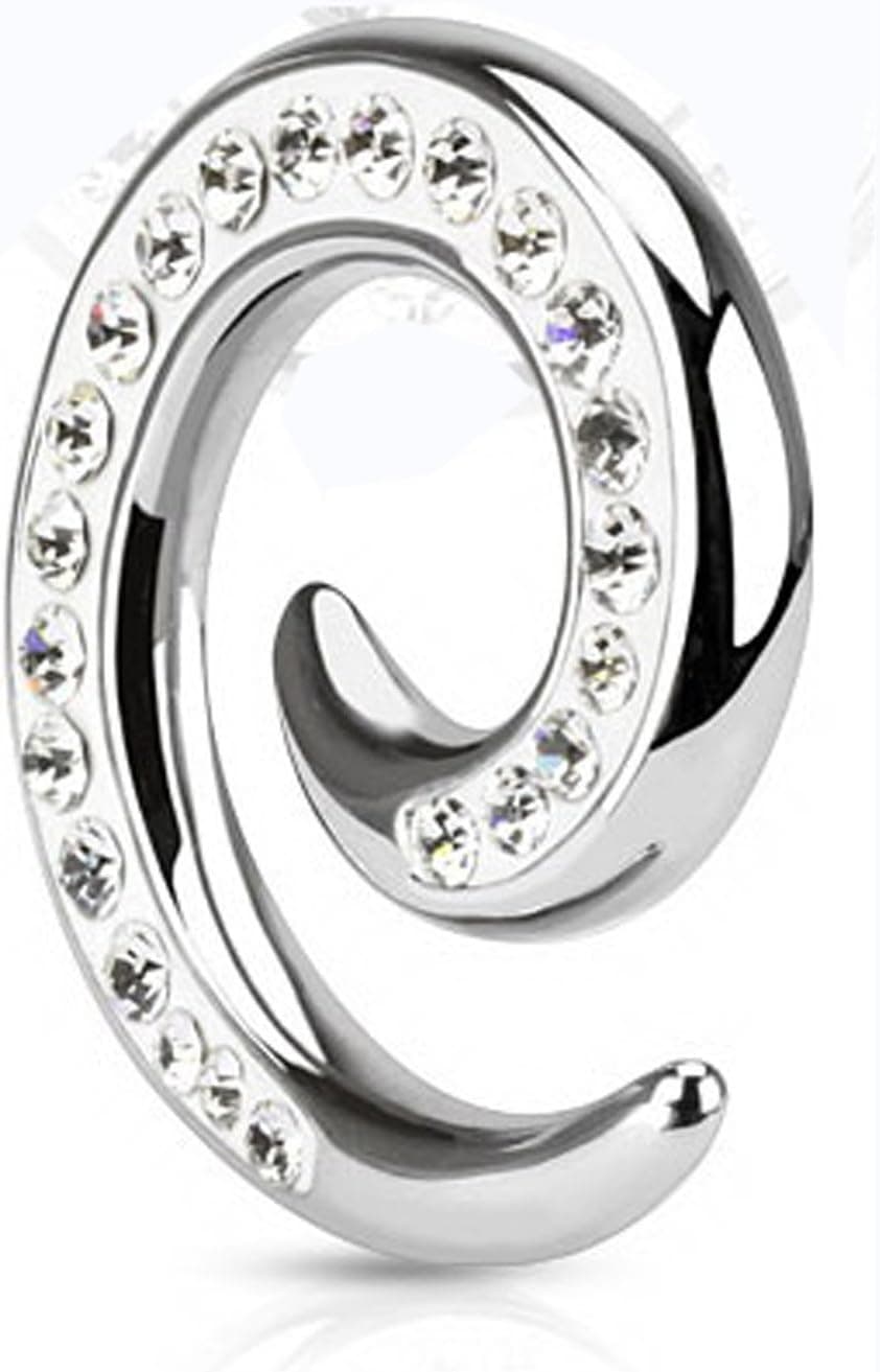body jewelry 00 Gauge Swirl Taper with Paved Rhinestone Diamonds (Right Ear)