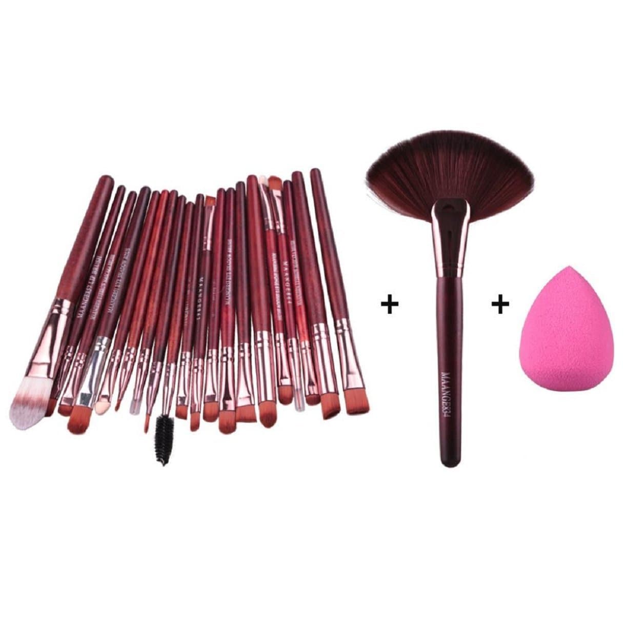 Lookatool 22pcs Makeup Brush Makeup Sponge Makeup Foundation Brush (Brown)