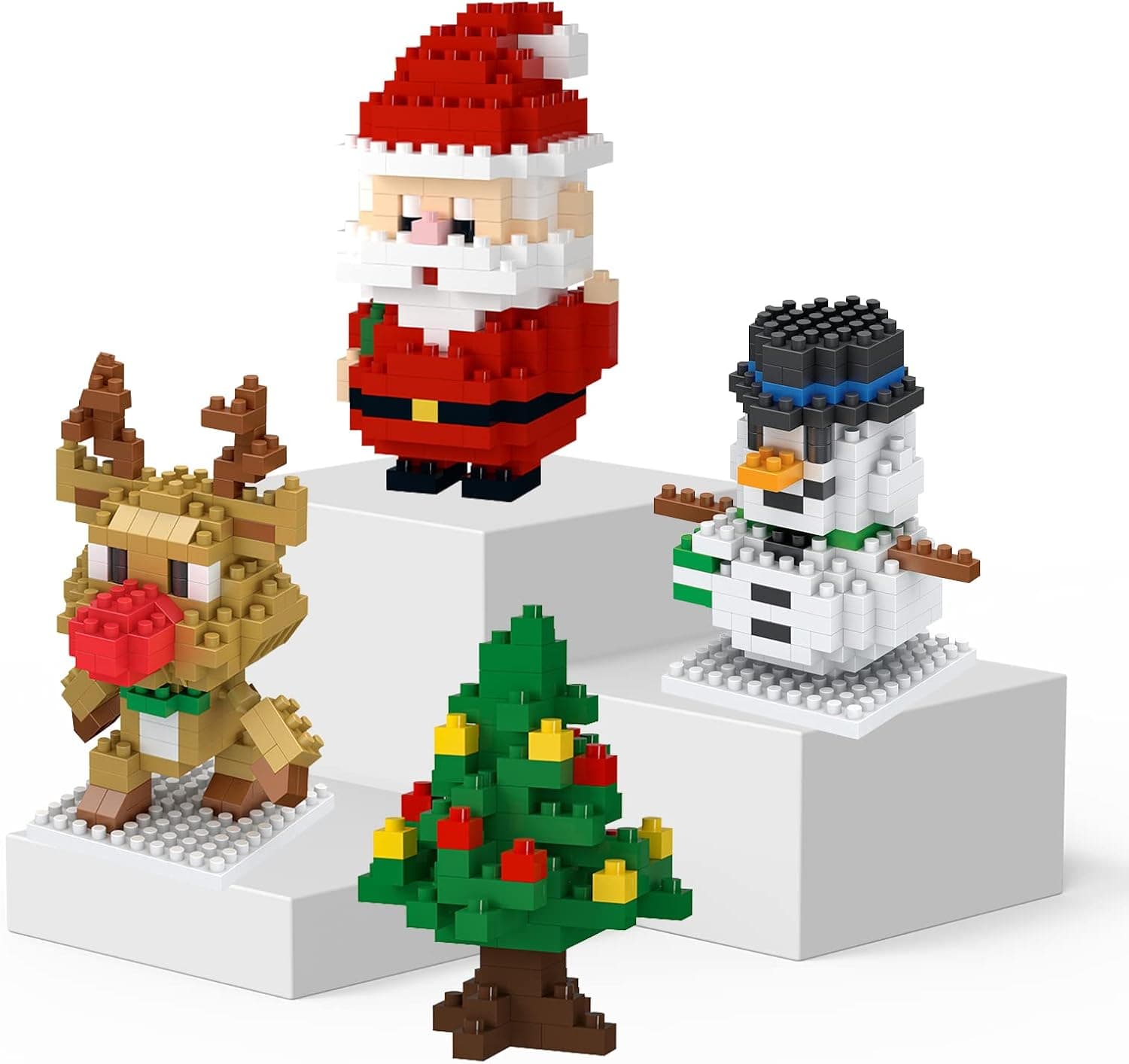 FEENEEX 2022 Christmas Santa Building Set, 4pack Christmas Tree/Santa Claus/Reindeer/Snowman Construction Blocks Set Toy Gift for Kids Ages 6+