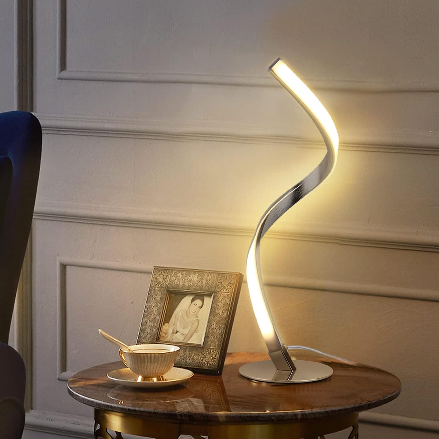 Modern Spiral Design LED Table Lamp - Dimmable Touch Control Desk Lamp, 3 Colors Bedside Lamps of Stainless Steel, 9W 450LM Nightstand Lamps, for Bedroom, Office, Living Room