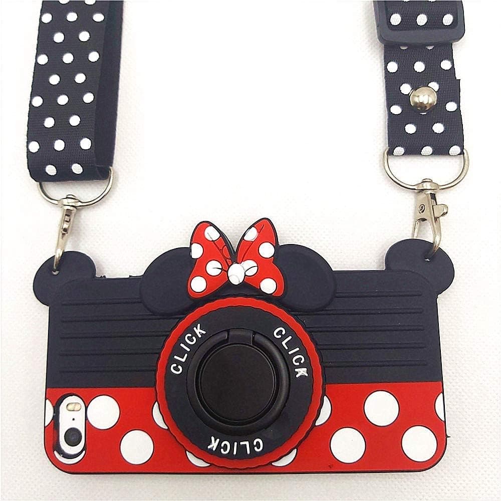 iPhone SE Case, iPhone 5S Case, iPhone 5C Case, iPhone 5 Case Cute Minnie 3D Camera Rotating Ring Grip Holder Kickstand Teens Girls Women Kids Soft Silicone Rubber Cover for iPhone 5S SE 5C 5 (5S) {Factory code - 5G}