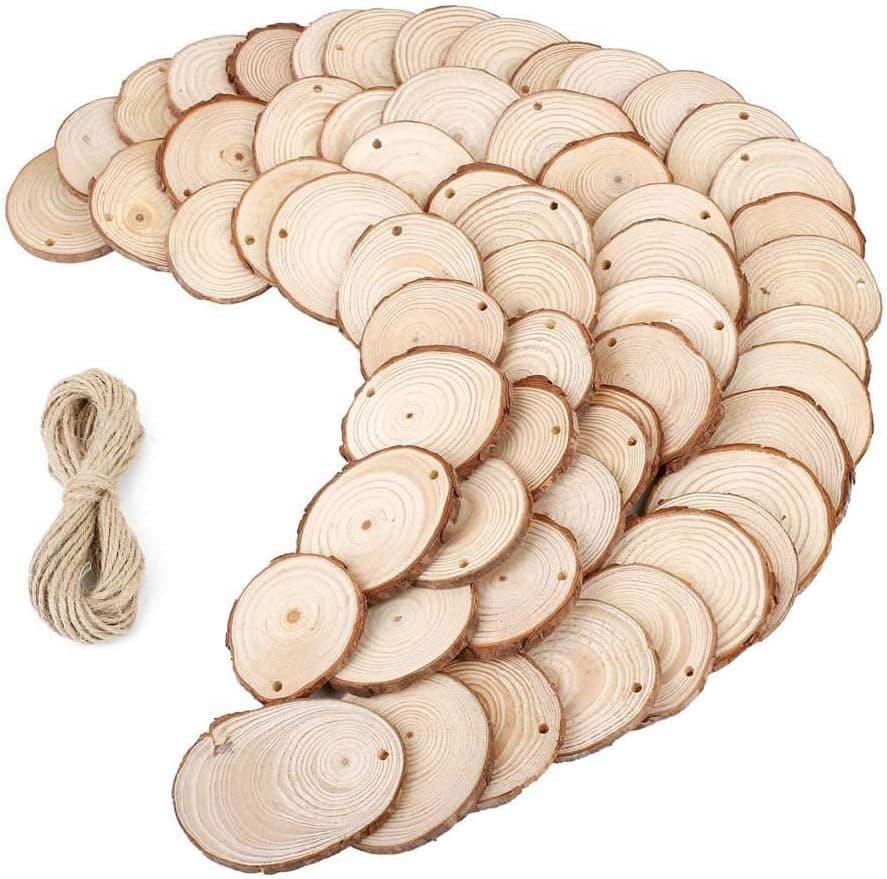 4 pcs Round Rustic Woods Slices 8-9 inch Unfinished Natural with Tree Bark Diameter Large Circle Rustic Wedding Centerpiece Disc Coasters Christmas Ornaments Wedding Centerpiece Arts (3pcs 9"-11")