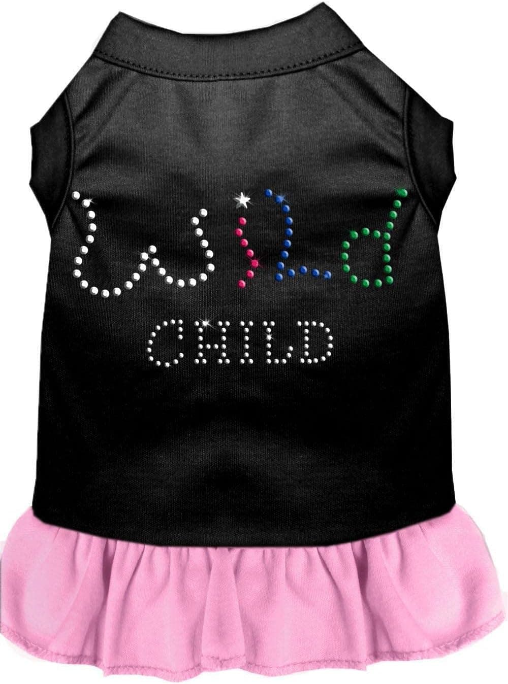 Mirage Pet Products 57-22 MDBKPK 12" Rhinestone Wild Child Dress Black with Light Pink, Medium