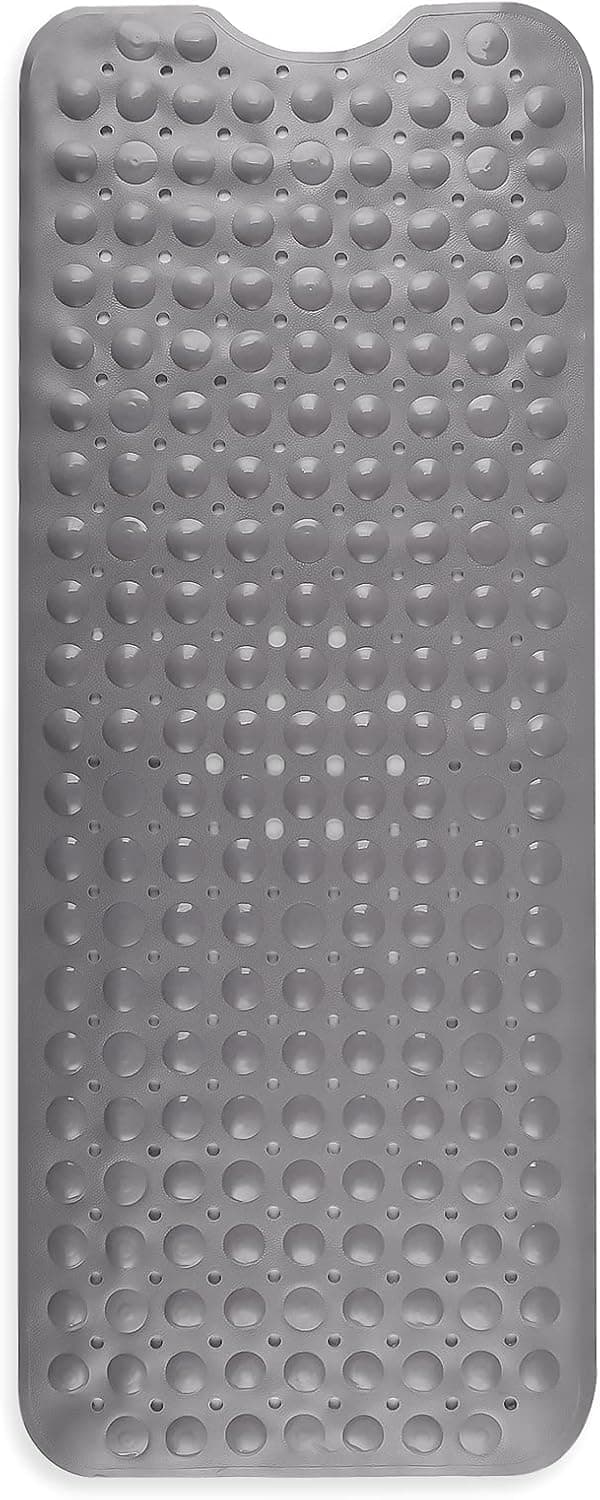 DIPROOF Extra Long Bathtub Mat, Non-Slip, (16 x 39 Inch) Shower Mat for Bathroom Tub with Suction Cups and Drain Holes, Machine Washable, Gray
