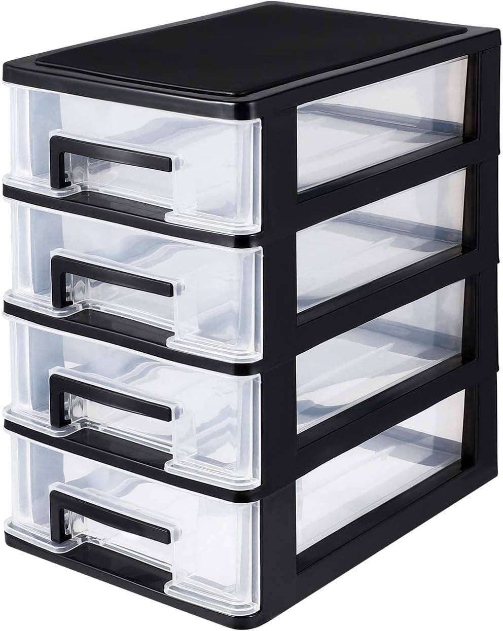 VOSAREA 4 Drawer Desktop Storage Organizer,Plastic Containers Storage Organizer Dresser Organizer Home Dresser (Black and Transparent)