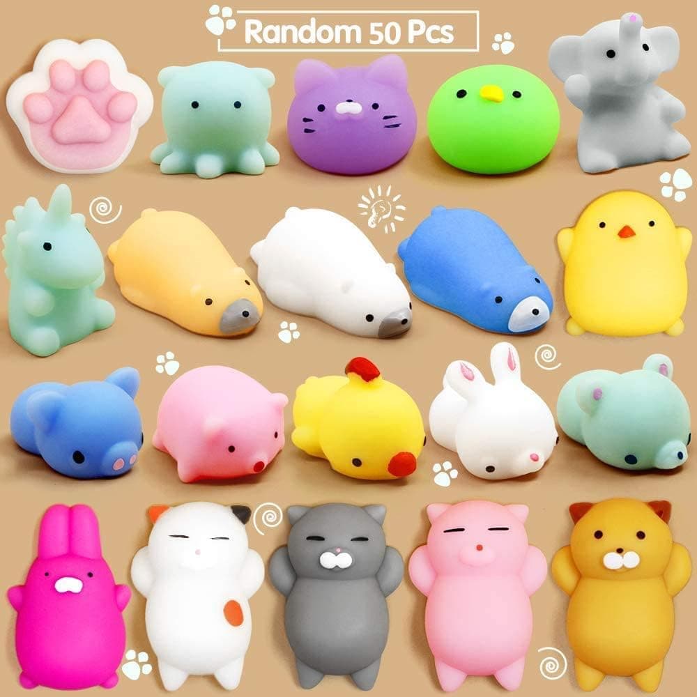 Mochi Squishy Toys, 50 Pcs Mini Squishy Party Favors for kids Animal Squishies Stress Relief Toys Cat Panda Unicorn Squishy Squeeze Toys Kawaii Squishies Birthday Gifts for Boys & Girls Random