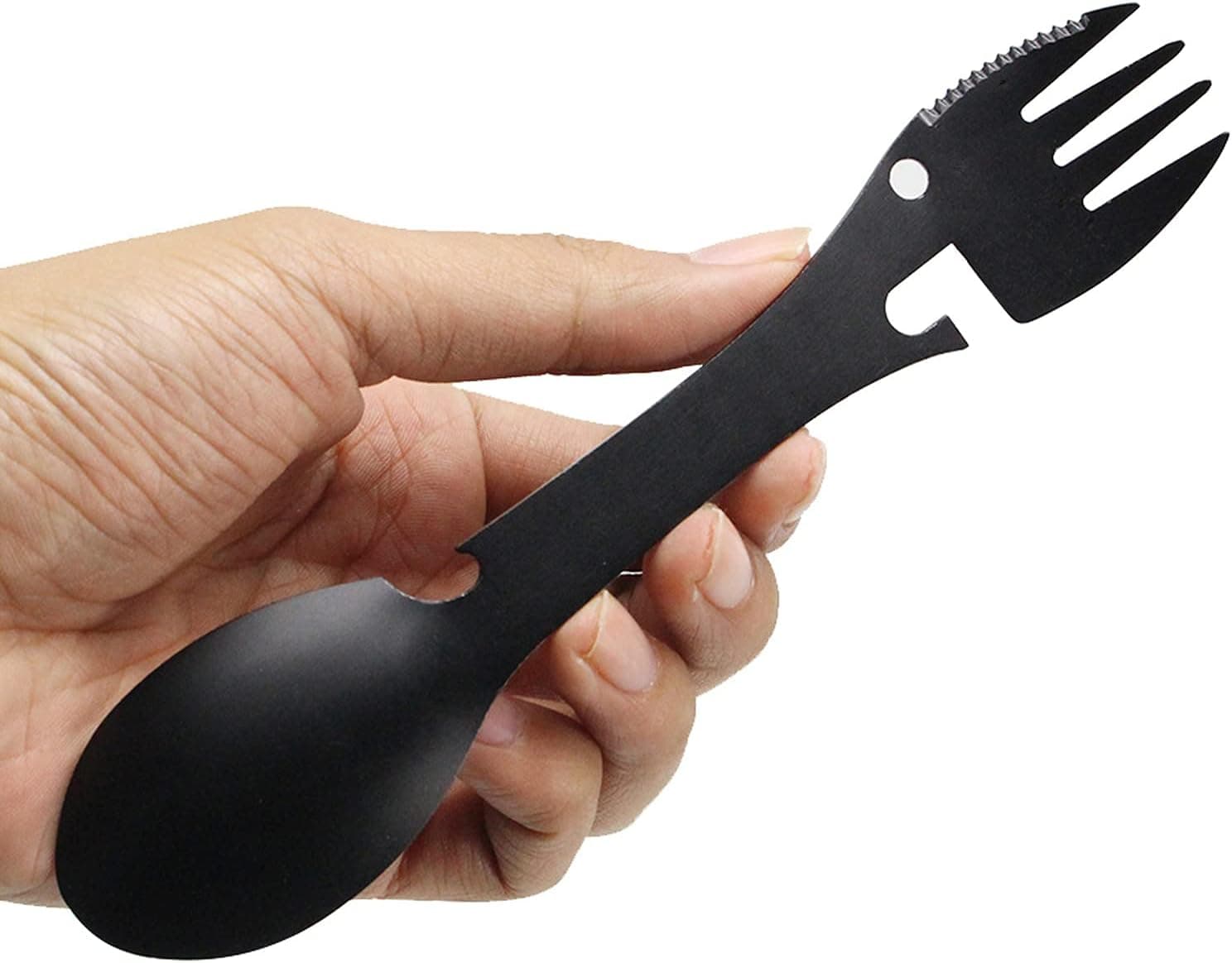 Dreamm 3 Pack Multi-functional Camping Cutlery Sporks Stainless Steel Spoon Fork Serrated Knife Bottle Opener Combo Utensil for Camping Hiking Backpacking Travelling