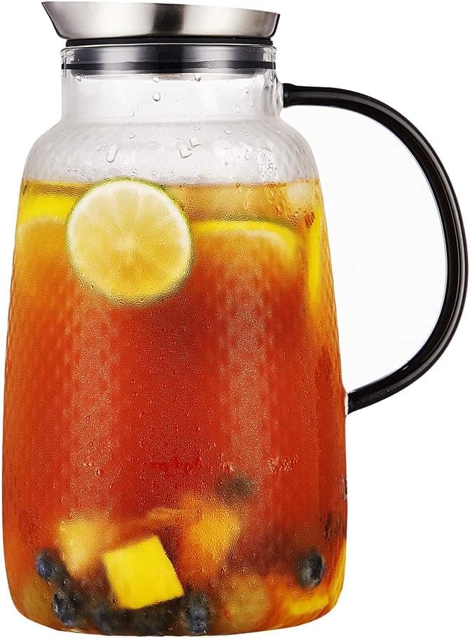 Purefold 80 ounces “Pineapple Series” Glass Pitcher with Stainless Steel Lid, Hot and Cold Water Carafe, Fruit Tea Coffee Maker, Ice Tea Pitcher, Juice Jar