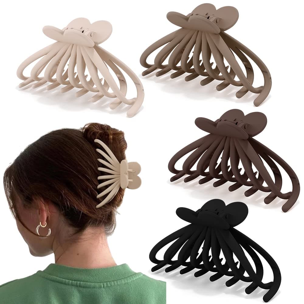 Canitor 4.9" Extra Large Hair Clips Claw Clips for Thick Hair 4Pcs Big Claw Clips Hair Clips for Women Girls Neutral Color Matte Jumbo Hair Claw Clips Non-slip Jaw Clips Mother's Day Gifts