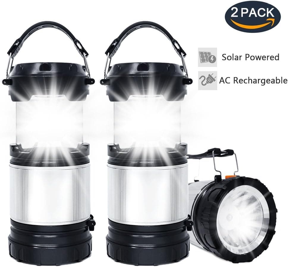 Solar LED Lantern (2 PACK), APPHOME 2-In-1 Camping Lanterns Handheld Flashlights, Camping Gear Equipment for Outdoor Hiking, Camping Supplies, Emergencies, Hurricanes, Outages