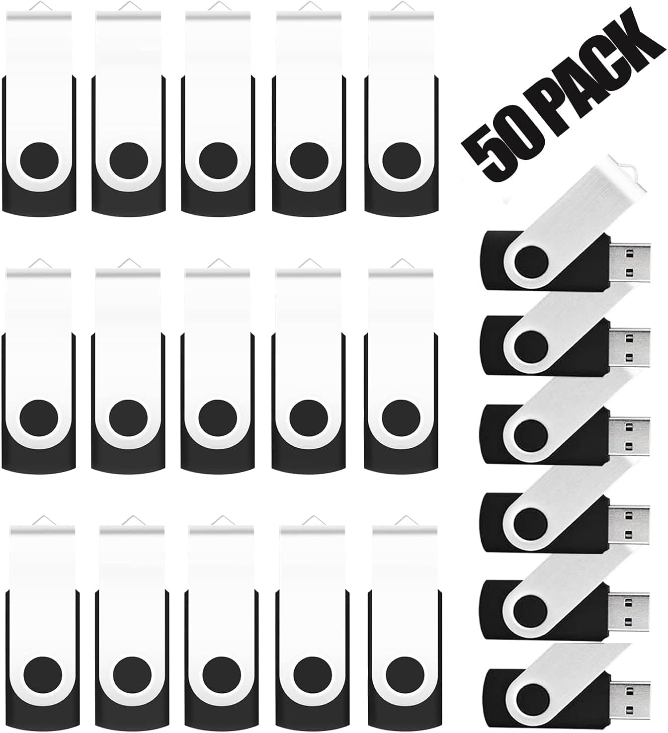 EASTBULL 50PCS 1GB Bulk Flash Drives USB 2.0 1GB Flash Drives Pack Thumb Drives Bulk Swivel Bulk USB Drives, Black