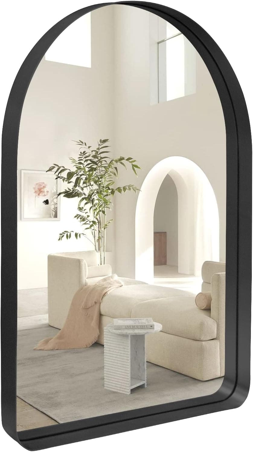 Growsun Bathroom Mirror for Wall, Arch Wall Mirror 24''x36'' with Metal Width Frame Round Corner for Bathroom,Living Room, Bedroom, Black