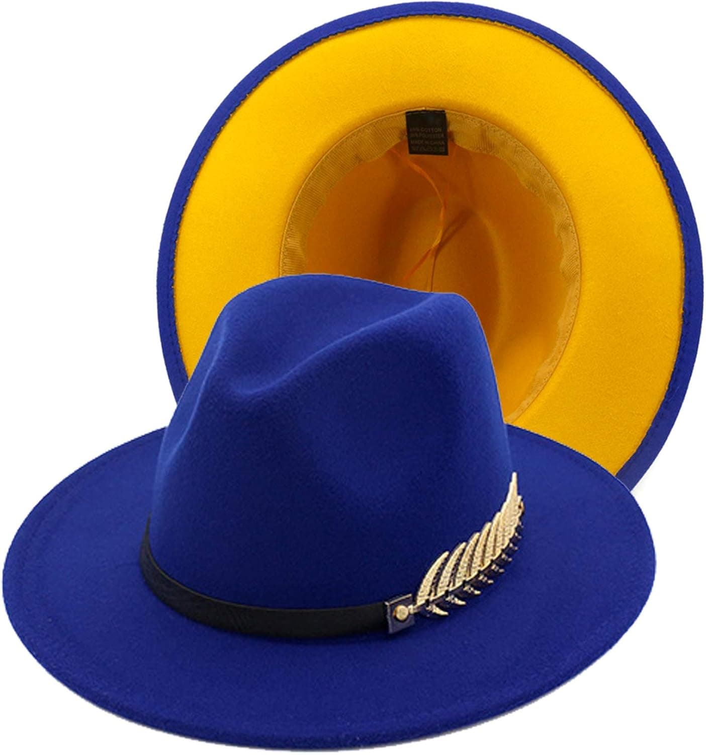 Gossifan Stylish Lady Hat Wide Brim Patchwork Colors Fedora with Belt