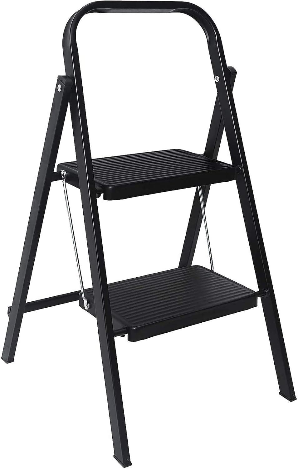 Delxo Step Ladder Folding Step Stool 2 Step Heavy Duty Steel Sturdy Wide Pedal Lightweight Anti-Slip Portable & Collapsible Long Handrails Perfect for Kitchen & Household 500 lbs. Black