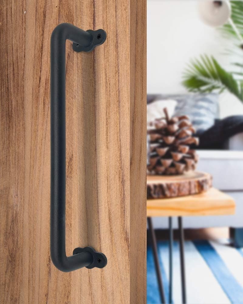 UNWIREDD 13 Inch Child Senior Safe Solid Cast Iron Sliding Barn Door Pull Handle Handrail Grab Bar w/ Screws – Rustic Elegant Design to Match Cabinets Closets Interior Exterior Wood Doors Perfectly