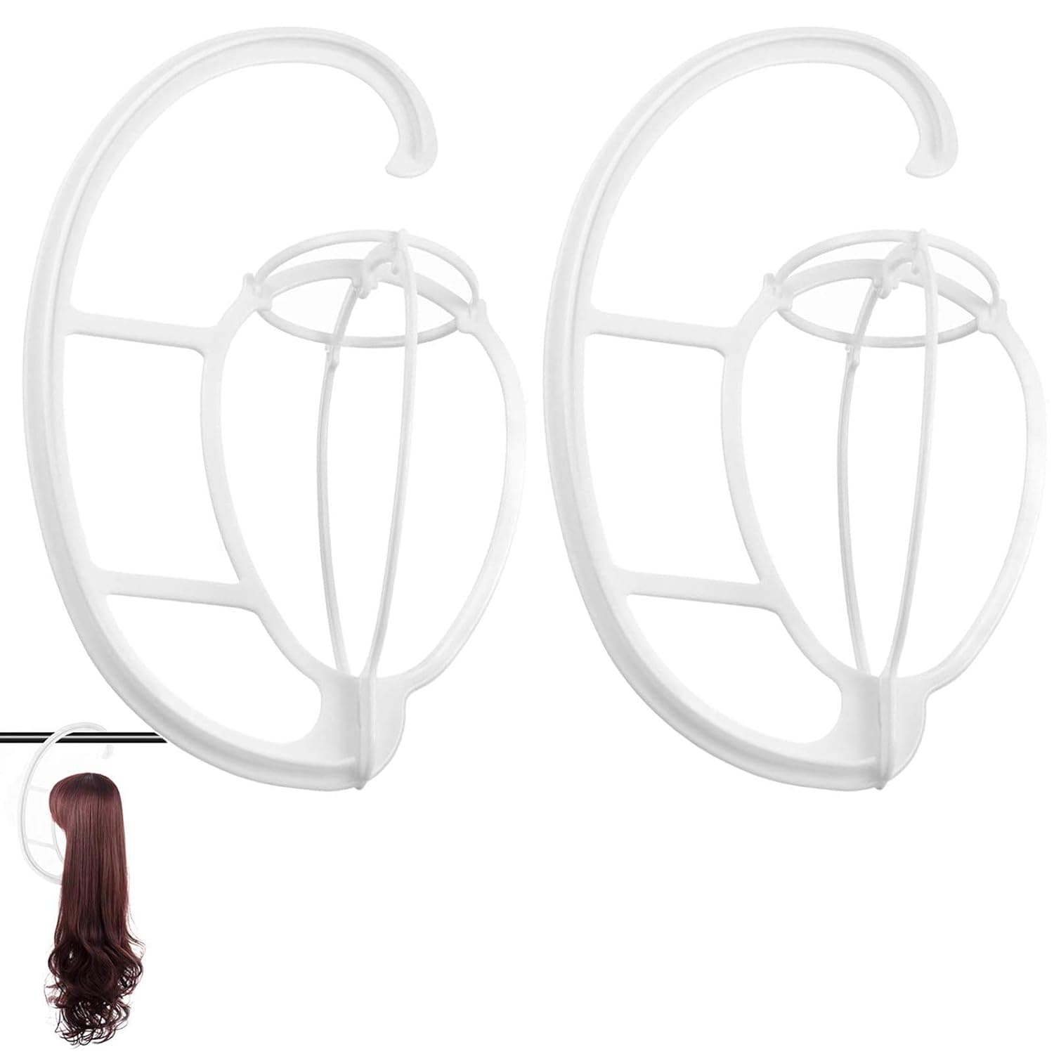 Wig Hanger Portable Hanging Wig Stand For Wig Hat Cap Holder Collapsible Wig Dryer Hanging Wig Stands Display Holder Hook tool Wig Stands Tool Holder (2 white)