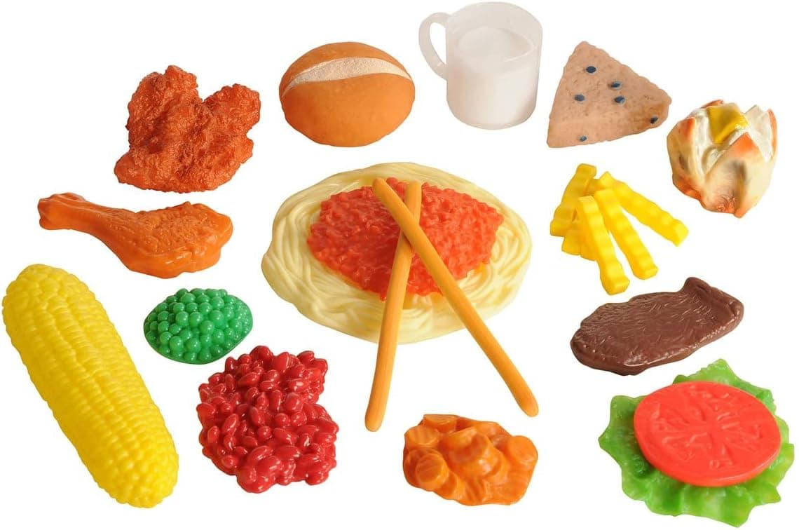 Kaplan Early Learning Life-Size Pretend Play Dinner Meal Set of 24 Pieces and Food Container