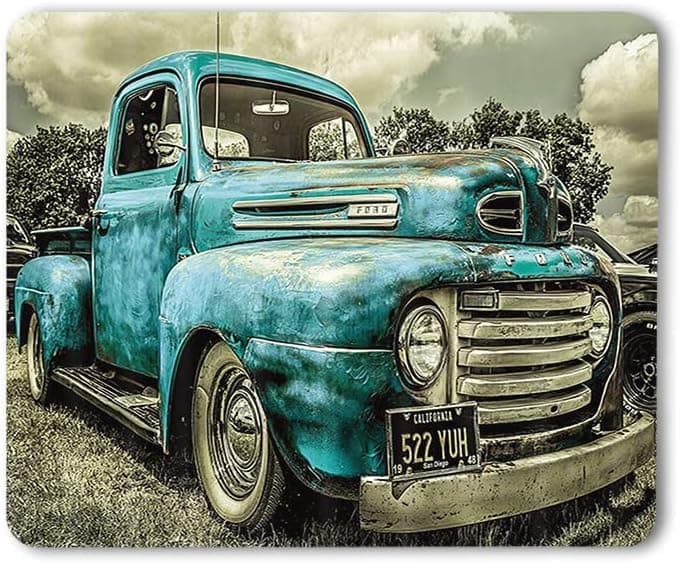 WONDERTIFY Antique Car Mouse Pad Old Truck Car Decor Mouse Mat Non-Slip Rubber Base for Laptop Gaming Office Home Blue 9.5 X 7.9 Inches