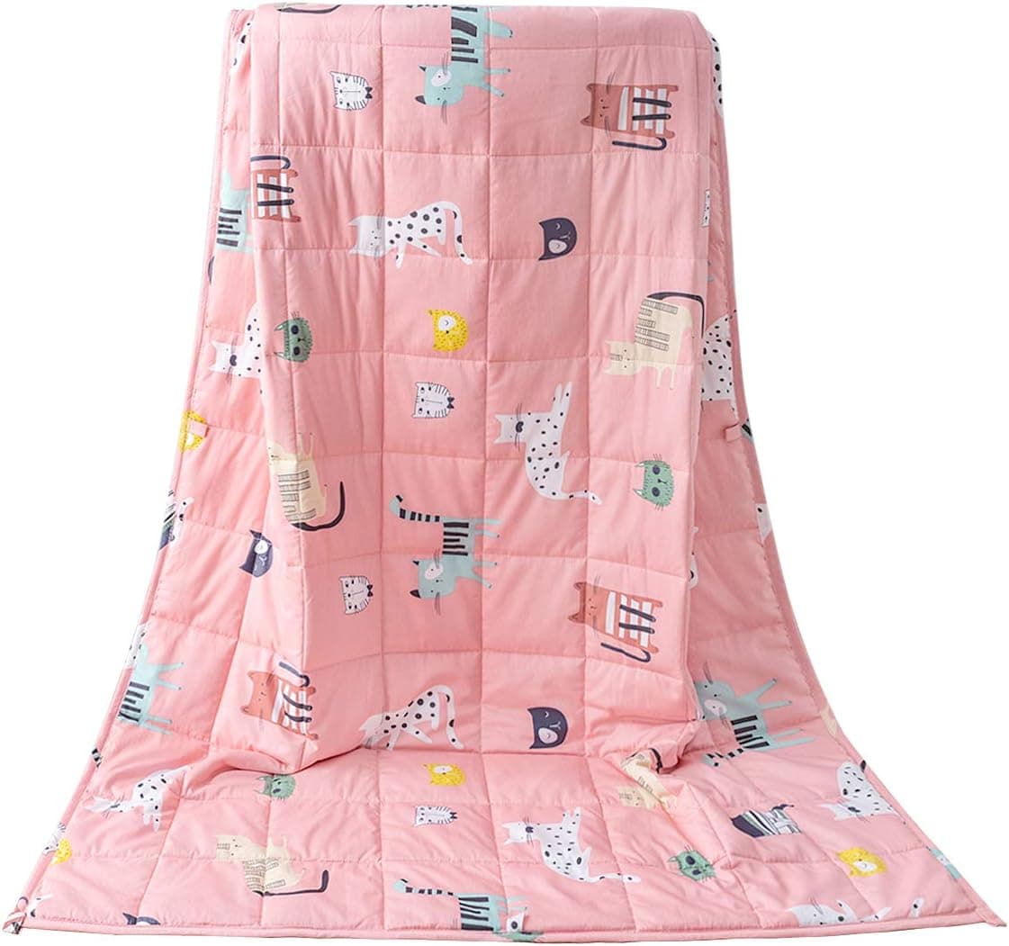 Sivio Kids Weighted Blanket, 3lbs, 36 x 48 inches, 100% Natural Cotton Heavy Blanket for Kids and Teens, Pink Cat