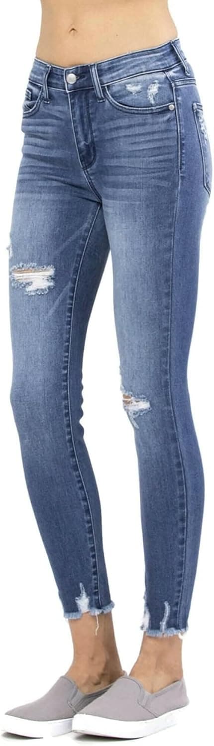 Judy Blue Women's High Rise Distressed Hem Skinny Jeans