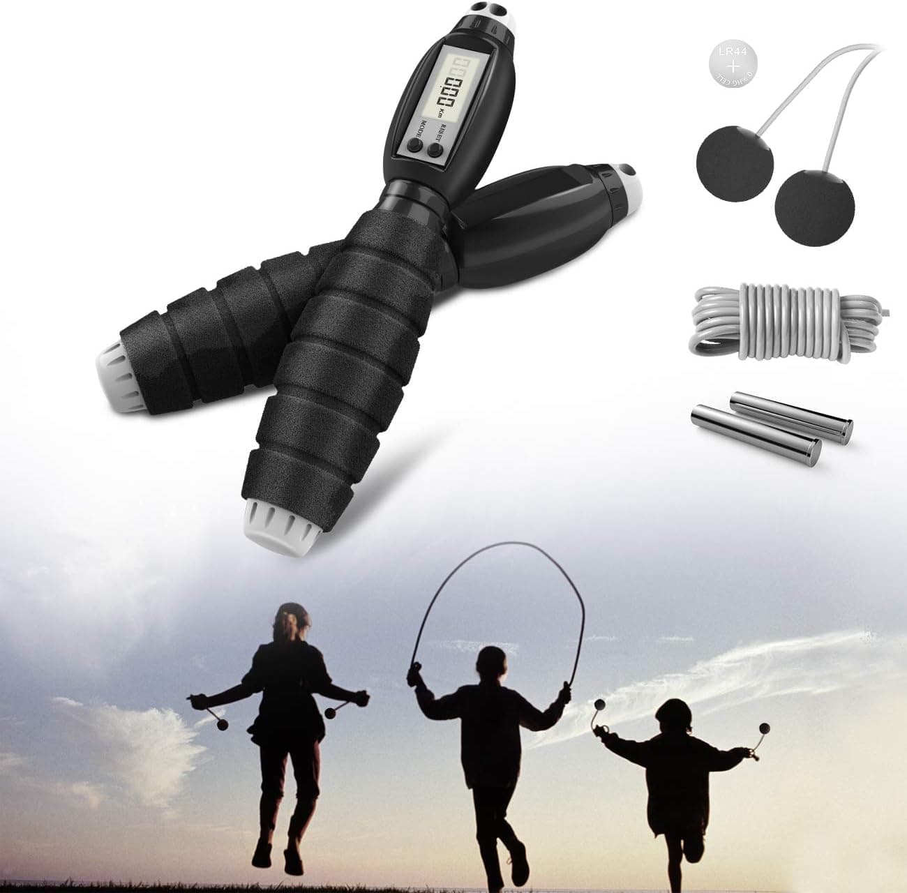 Jump Rope, Weighted Handle Workout skipping Rope with Calorie Counter for Fitness, Adjustable Cordless Jump Rope, Digital Counting Speed Jumping Rope Exercise Indoor Outdoor for Men, Women, Kids, Girls