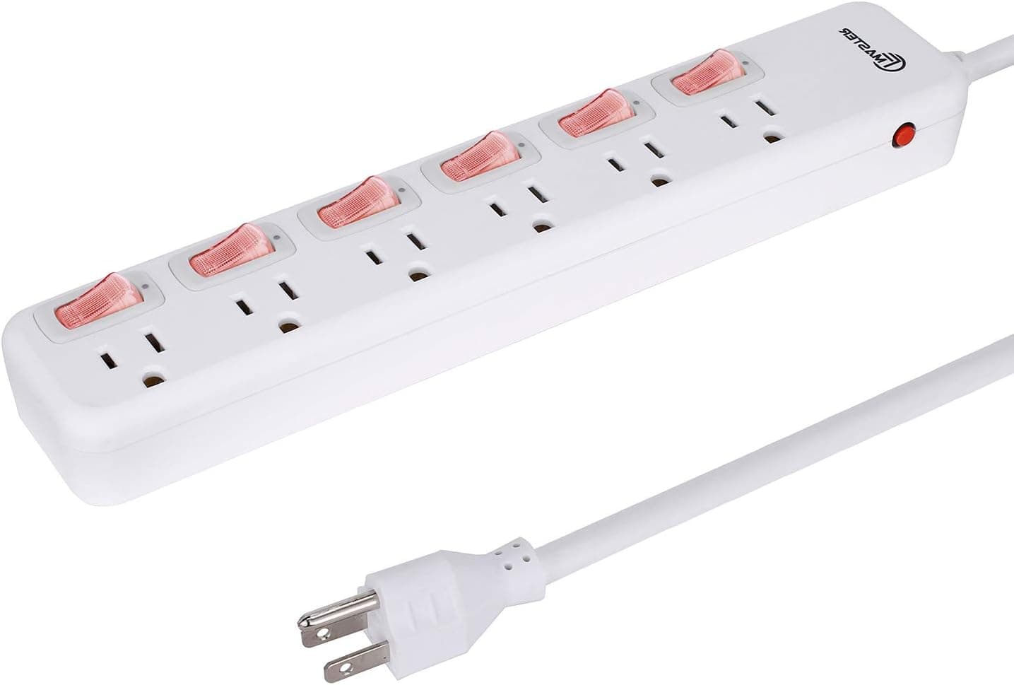 H HUNLEE White Power Strip Individual Switches, 6 Outlet, Extension Cord 6 Feet, Surge Protector 300J, ETL Certification, 1875W / 15A / 125V