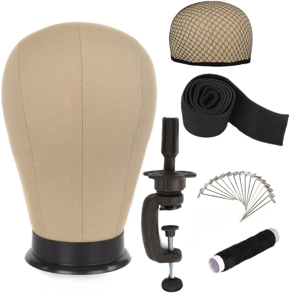 eastsecret Cork Canvas Block Head Mannequin Head Wig Display Styling Head With Mount Hole (22")