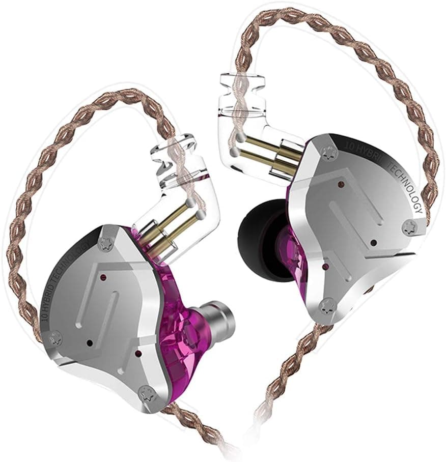 KZ ZS10 Pro Earbuds Headphone, KZ in Ear Monitor IEM HiFi Earphone with 5 Driver 4BA 1DD with Detachable 0.75mm 2 Pin Cable for Singer Musician Drummer (Purple No Mic)…