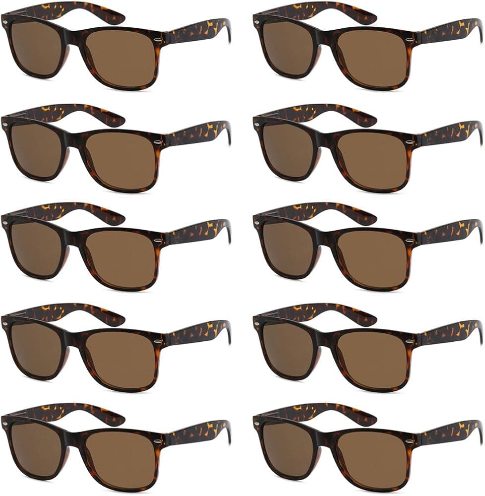 Got Shades Wholesale Bulk Unisex 80's Retro 100% UV Sunglasses for Adults - 10 Pack - w/Flex Hinges