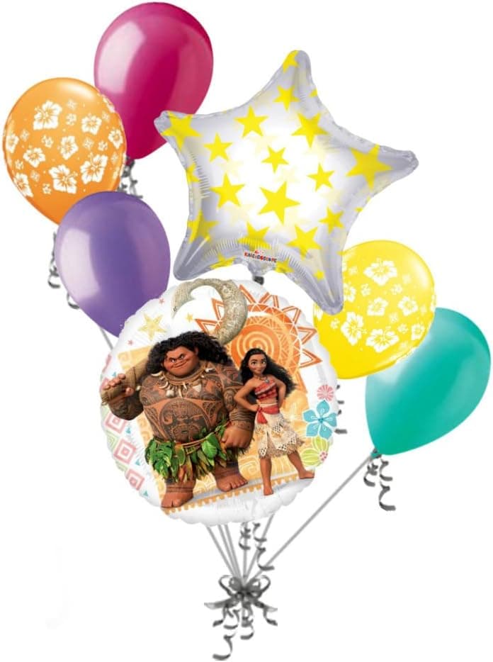 7 pc Disney Princess Moana Balloon Bouquet Party Decoration Hawaii Polynesian