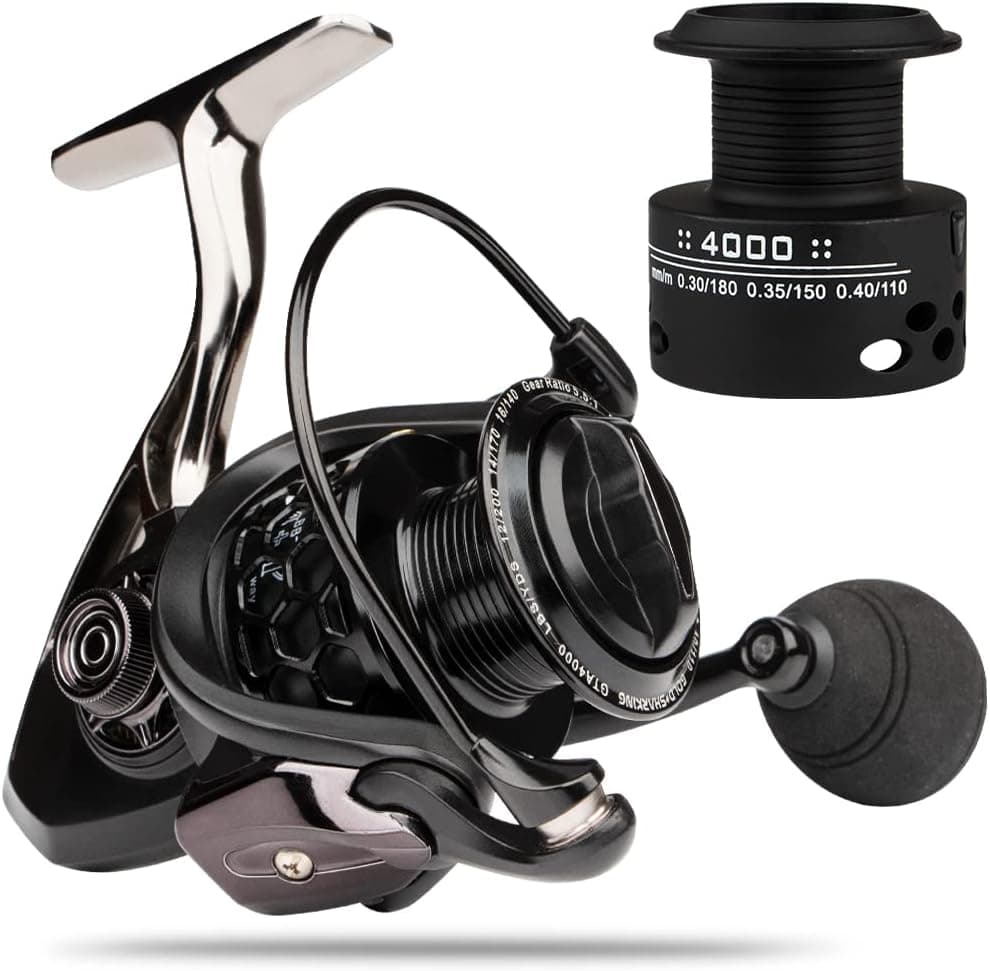 HPLIFE Fishing Reel, Saltwater Spinning Reels with Spare Graphite Spool, Light Weight Aluminum Frame 14+1 BB Ultra Smooth Powerful 39.5LBS Max Drag, 5.5:1 Gear Ratio Stainless Steel Reel for Gifts