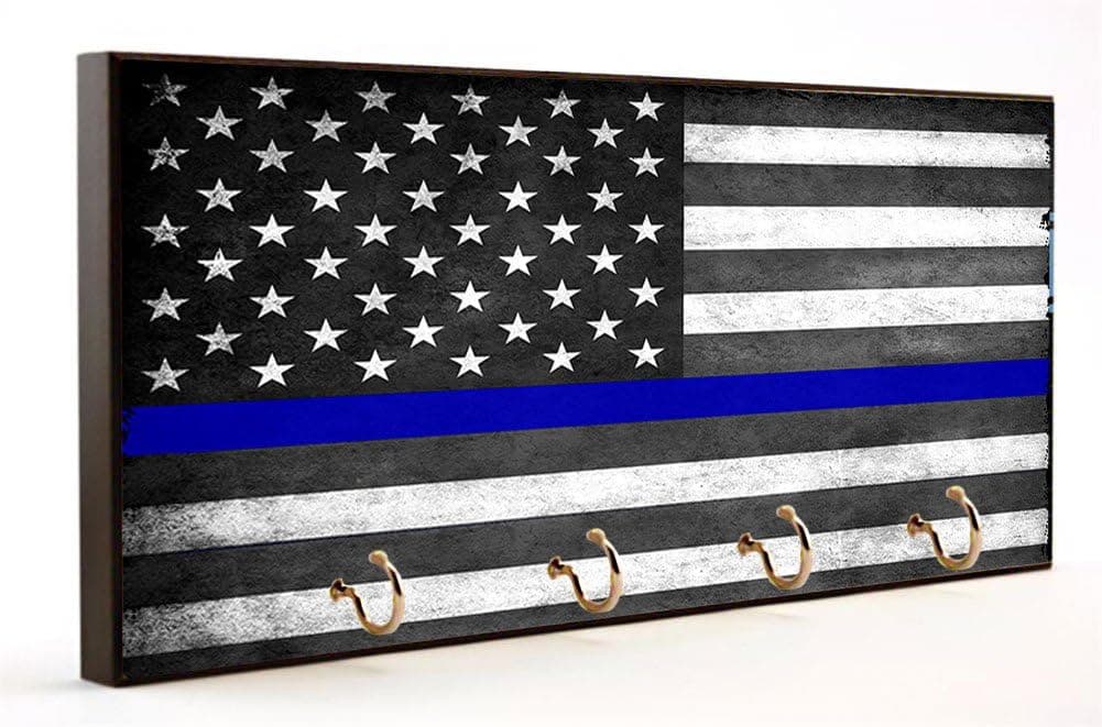 Police Officer Gift Thin Blue Line Subdued American Flag Key Hanger