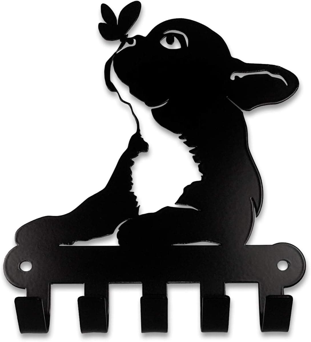 Pet Deco Key Holder for Wall, Kitchen or Entryway Easy Wall Mount 5 Hooks Key Rack Organizer for Home or Office - Featuring French Bulldog and a Butterfly Decorative Holder for Keys, Dog Leash?s