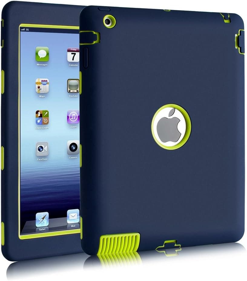 iPad 2/3 / 4 Case, Hocase Rugged Slim Shockproof Silicone Protective Case Cover for 9.7 iPad 2nd / 3rd / 4th Generation - Navy Blue/Fluorescent Green