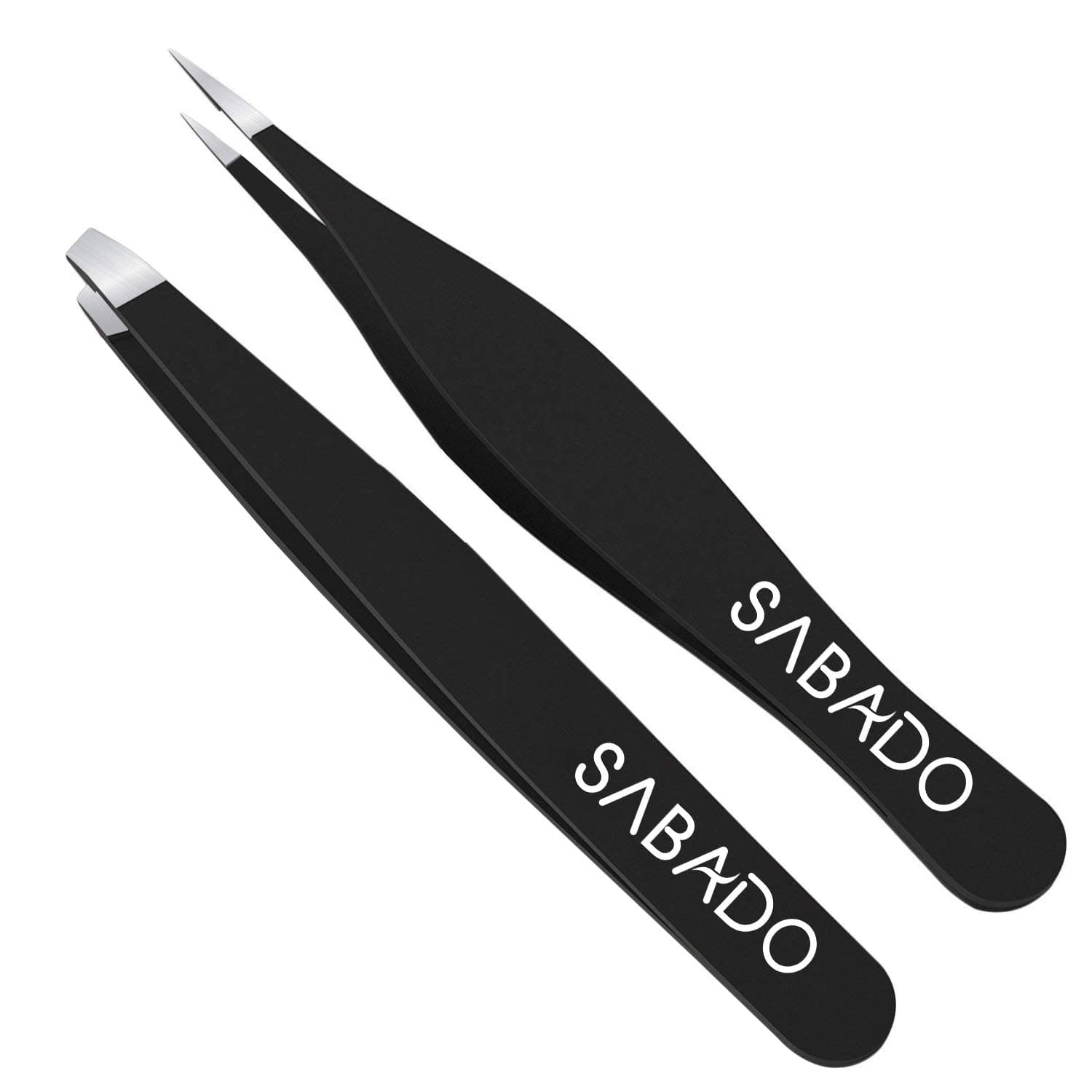 Tweezers for Eyebrow - Best Precision for Eyebrows, Splinter & Ingrown Hair Removal - Stainless Steel Slant Tip and Pointed Eyebrow Tweezer（Black)