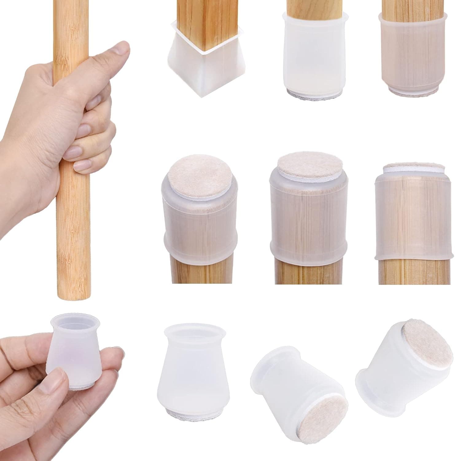 Extra Small 0.75"-0.98" Clear Chair Leg Covers Protectors,16Pcs Upgraded Silicone Protector with EVA Felt Bottoms Stool Leg Caps Pads to Prevent Floor Scratches and Reduce Noise