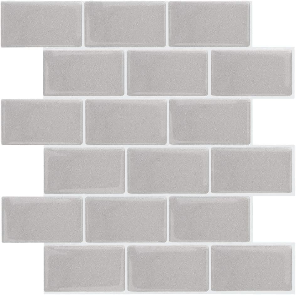 S. PATRICK HOME Peel and Stick Tile Backsplash ,10 Pack Self-Adhesive Wall Tile, Premium Stick on Tile for Kitchen, Pack of 10 Sheets, Thicker Design in Grey