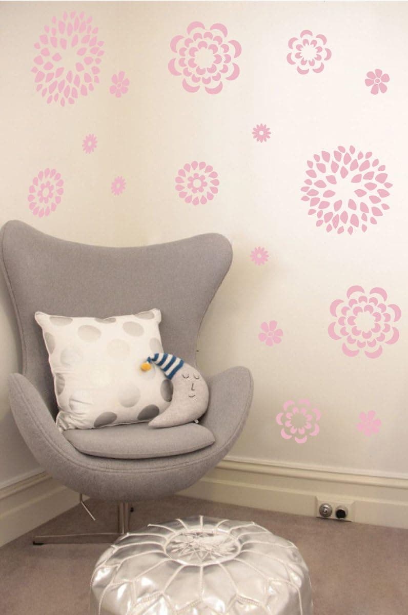 Flower Pattern Wall Decal - Removable DIY Vinyl Sticker Girls Room Art Home Decor Graphic Transfer (Carnation Pink, 19x24 inches)