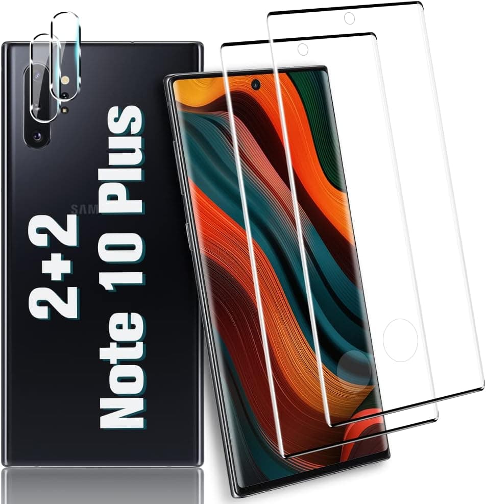 [2+2Pack]Galaxy Note 10 Plus Screen Protector,HD Clear Tempered Glass,Ultrasonic Fingerprint Support,3D Curved,9H Hardness,Scratch Resistant,Screen Protector for Samsung Galaxy Note 10 Plus 5G (6.8")