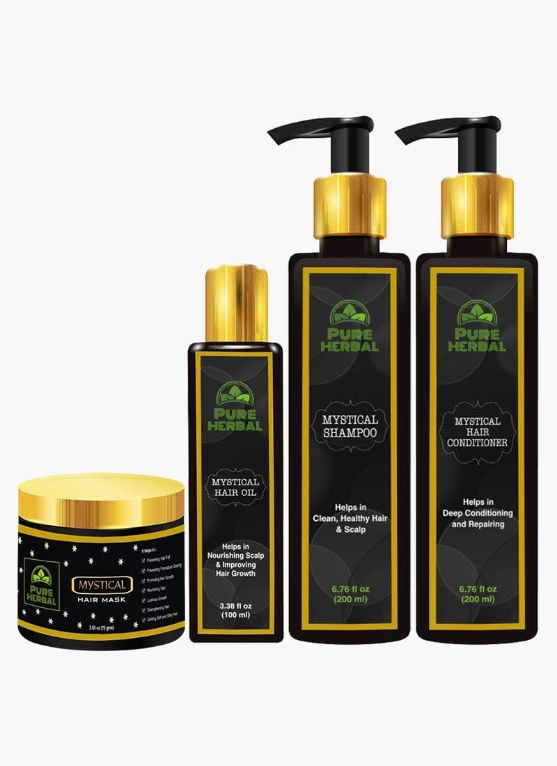 Helps to Control Hairfall | Herbal | Chemical Free | Pure herbal Mystical Hair Oil (3.38 Fl Oz), Hair Mask (2.65 Oz), Shampoo (6.76 Fl Oz) And Conditioner (6.76 Fl Oz) For all types of hair
