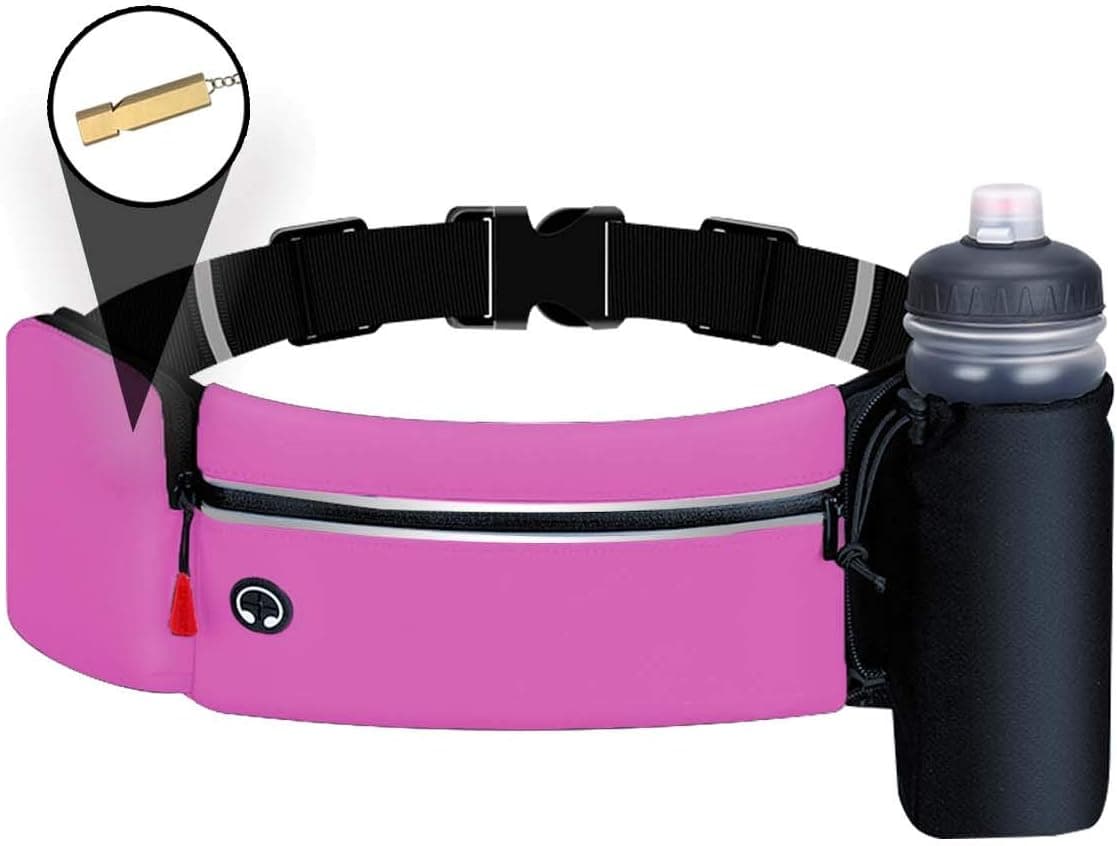 ZTTXL Upgraded Running Belt with Water Bottle, with Loudest Survival Whistle,Pocket Fits Most 6.5 inches Smartphones,for Running Hiking Climbing Waist Pack (Rose) (not Including Bottle)