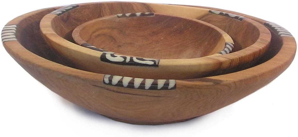 Olive Wood w/ Bone Inlay Nesting Bowls 3/Set (Fair Trade-Kenya)