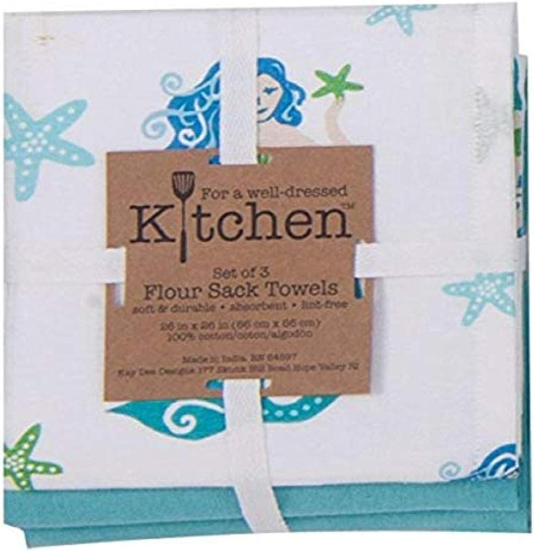 Kay Dee Designs A8340 Seaside Mermaid Flour Sack Towels, Set of 3, 3 Piece