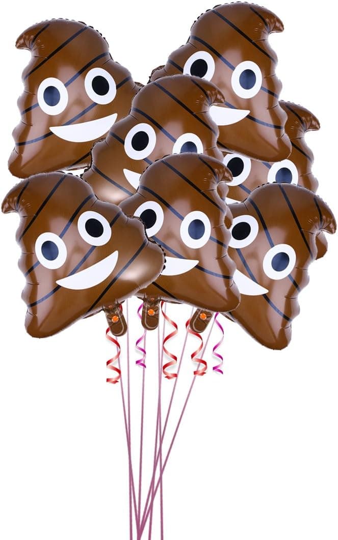 Toyvian Large Poop Emoji Mylar Balloons - Pack of 10