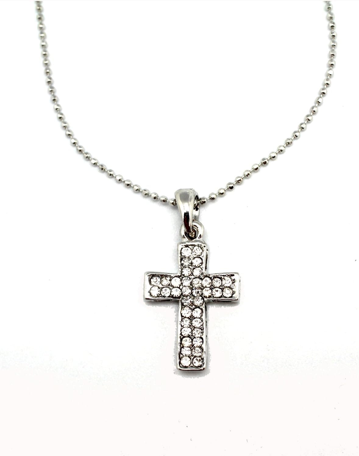 Silver Cross Pendant Necklace w/Clear Diamond