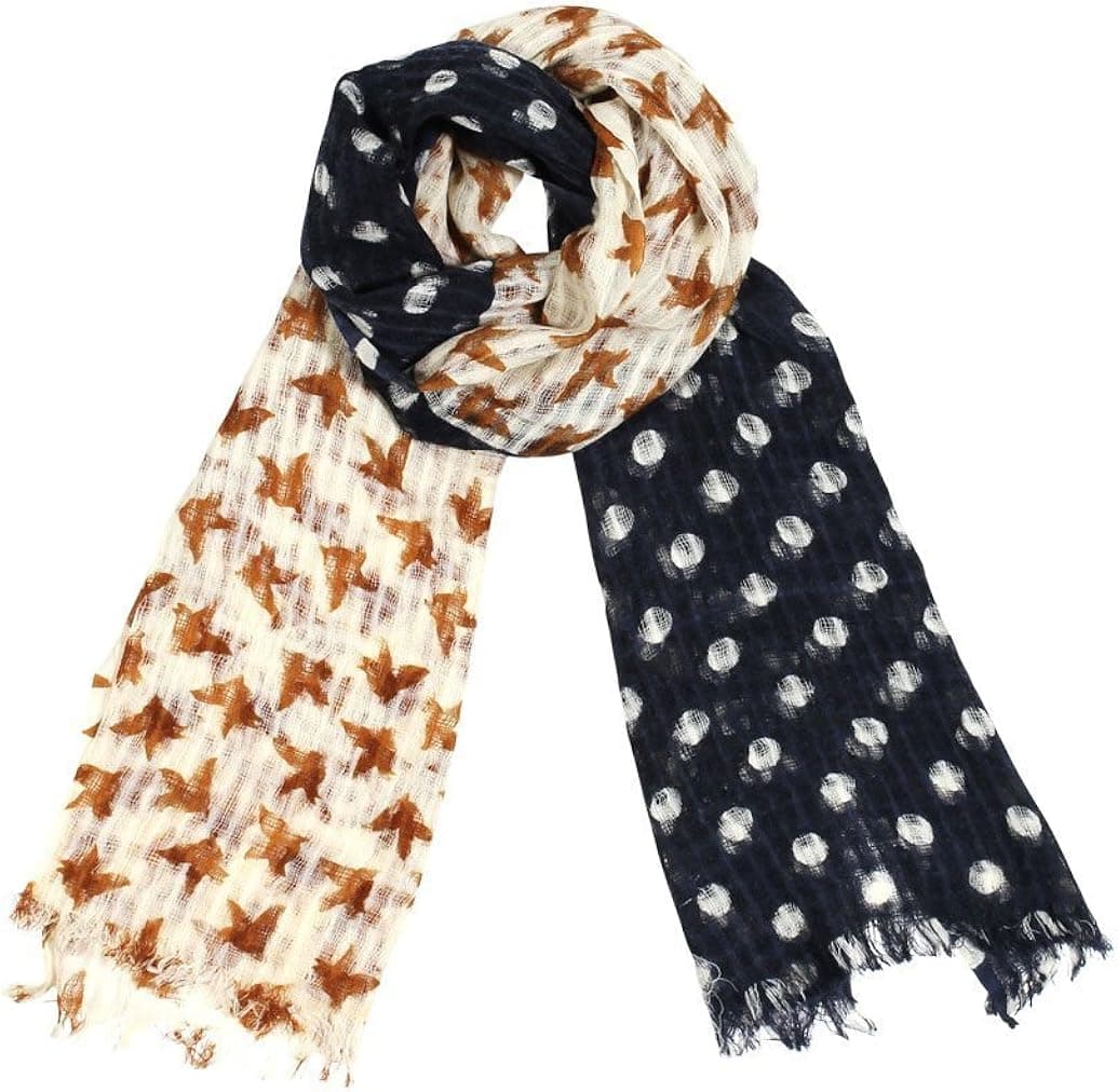 Women's Birds and Polka Dots Soft Gauze Wool Scarf/Wrap