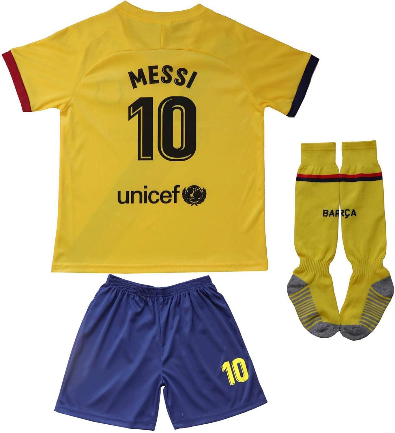 Da Games Youth Sportswear Barcelona Messi 10 Kids Away Soccer Jersey/Shorts Football Socks Set (12-13 YRS OLD, Away)