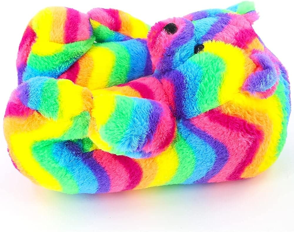Teddy Bear slippers for women christmas plush slippers Cartoon Cute Bear Gift or Home Slipper,Women Furry Faux Fur slippers Non-Slip Washable,Soft Winter Warm Shoes Indoor Women (Rainbow)