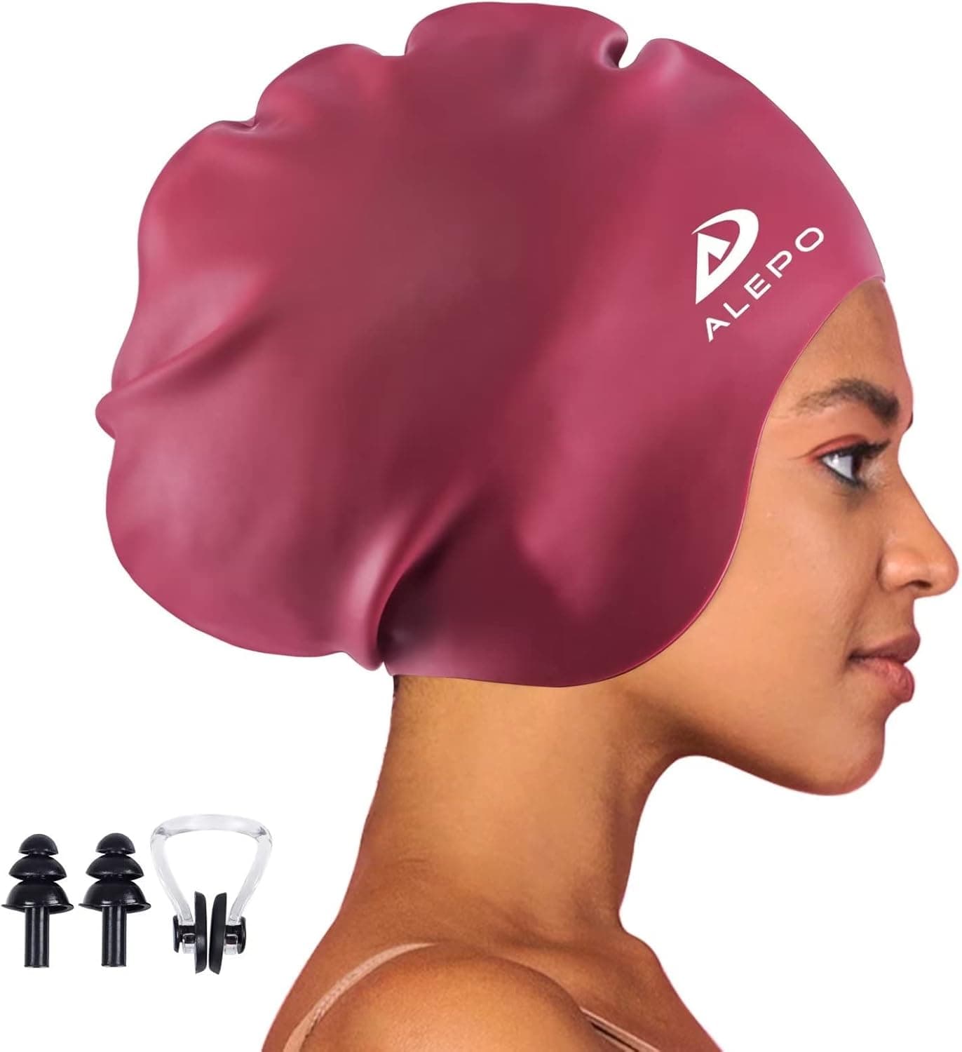 Alepo Extra Large Swim Cap for Women Men, Durable Silicone Swimming Hat with Ear Protection, Unisex Adults Bath Swimming Caps for Long Thick Curly Hair & Dreadlocks Braids Weaves Afro Hair