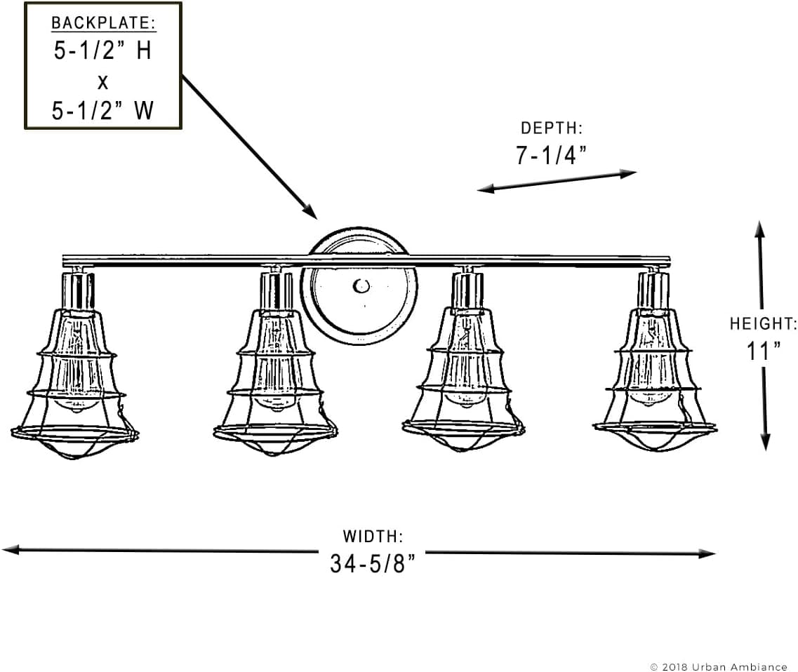 Urban Ambiance Luxury Vintage Bathroom Vanity Light, Large Size: 11" H x 34.625" W, with Contemporary Style Elements, Charcoal Finish, UHP2422 from The Syracuse Collection